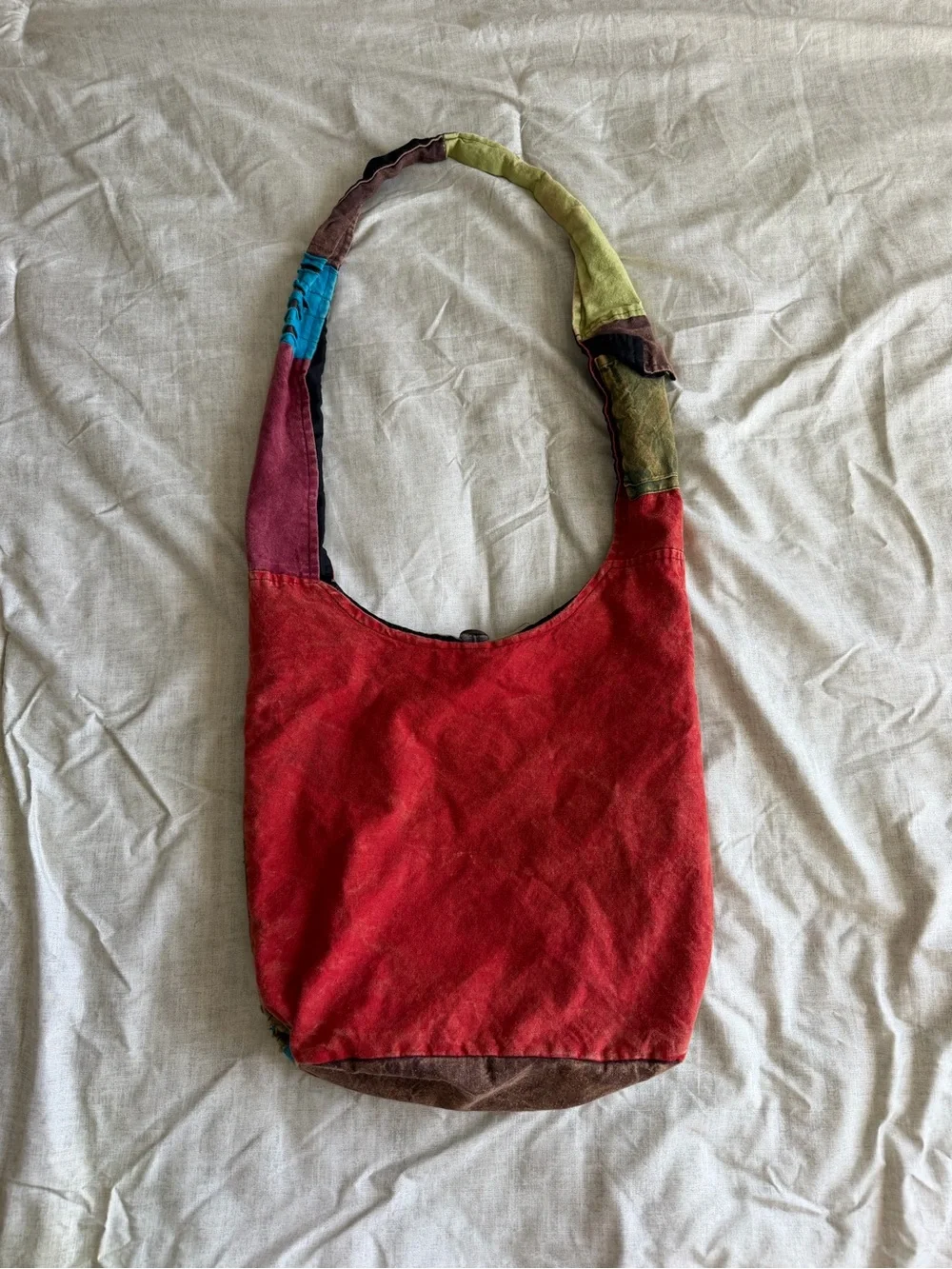 Boho Hippie Floral Cutout Patchwork Shoulder Bag w/ Zippers (OS)